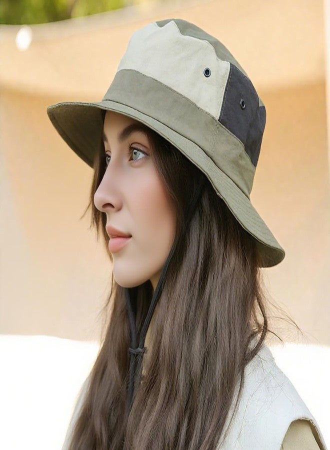 Ptduabenlu Waterproof Bucket Hat for Men Women Quick Dry Sun Hat with Chin Strap Adjustable UPF 50+ Sun Protection Fishing Safari Hat Army Green - Image 4